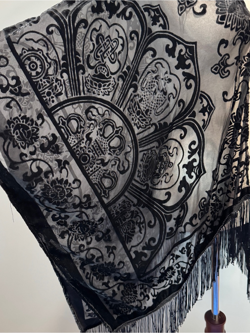 Mixit Black Velvet Burnout Sheer Fringe Kimono Wrap Whimsigoth Witchy One Size - Picture 13 of 15